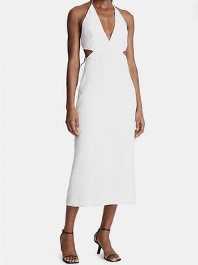 Halston Kailey White Halter Midi Dress Size 6